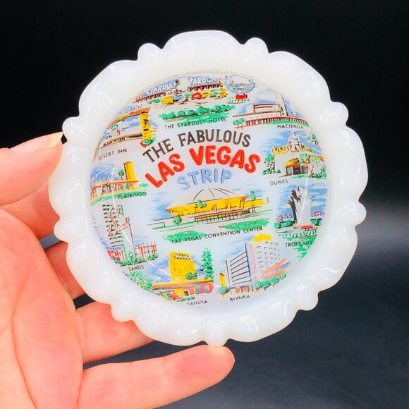 Vintage Las Vegas Milk Glass Trinket Dish Sin City Old Casino Strip Speakeasy - Picture 2 of 10